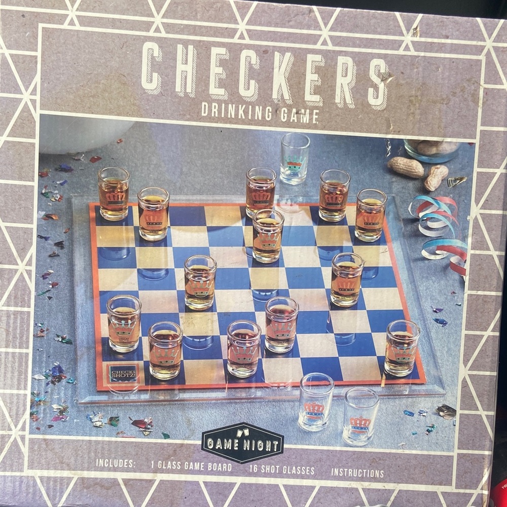 Checkers Drinking Game Set - Blue and Gold